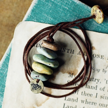 lotus cairn- ceramic beach stone stack necklace 