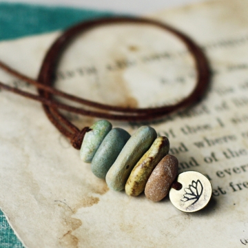 lotus cairn- ceramic beach stone stack necklace 